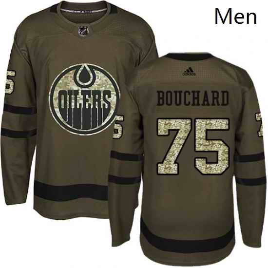 Mens Adidas Edmonton Oilers 75 Evan Bouchard Authentic Green Salute to Service NHL Jersey